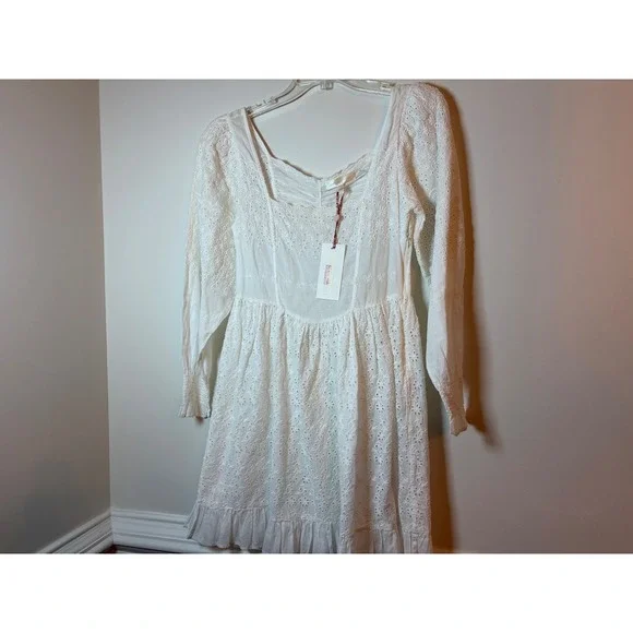 LoveShackFancy Preslina Dress True White Eyelet Lace Mini Square Neck Size 2 NEW - Picture 6 of 12